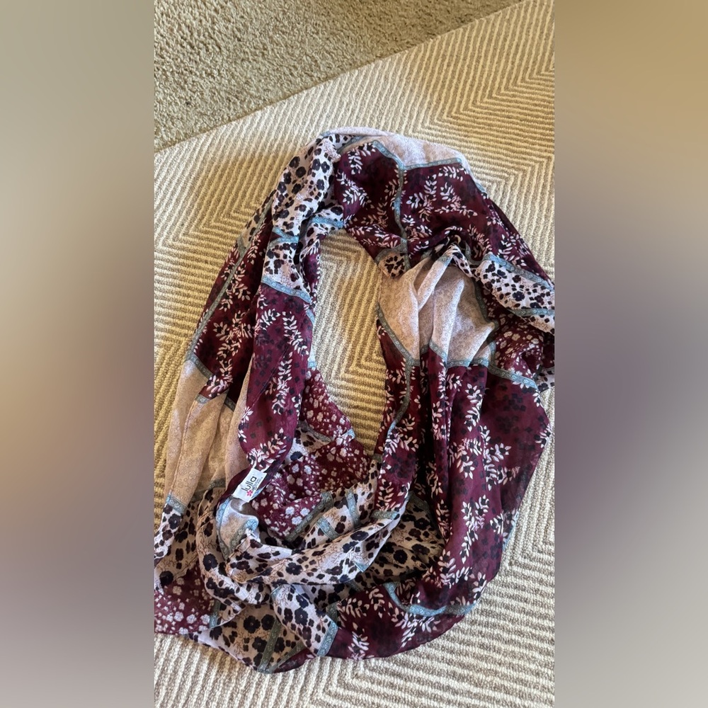 Julia Maroon And Beige Patterned Infinity Scarf - image 2